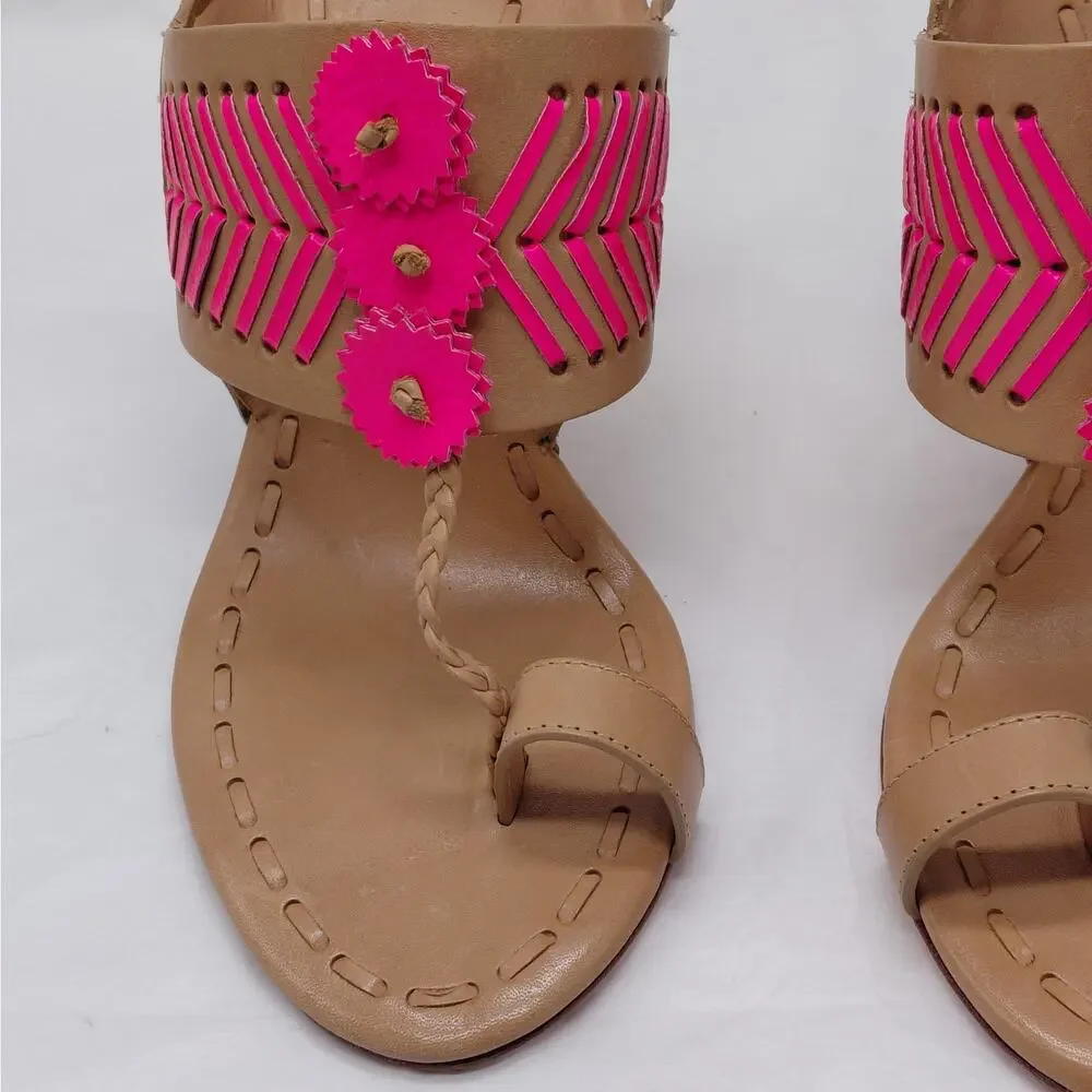 Tory Burch Womens High Heel Sandals Size 7.5 Tan Pink Leather Party Night Out